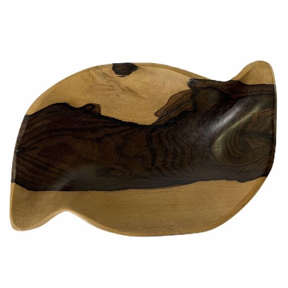 Two Tone Wood Bowl S Shaped Wooden 10” Trinket Dish Catch All READ - Picture 1 of 11